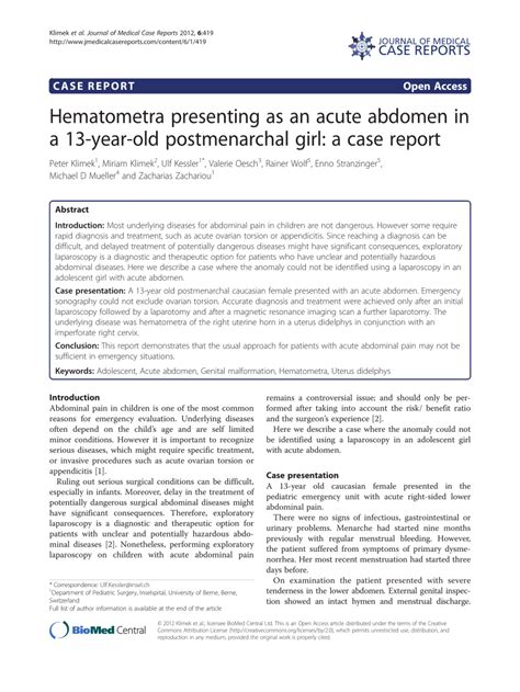 (PDF) Hematometra presenting as an acute abdomen in a 13-year-old ...