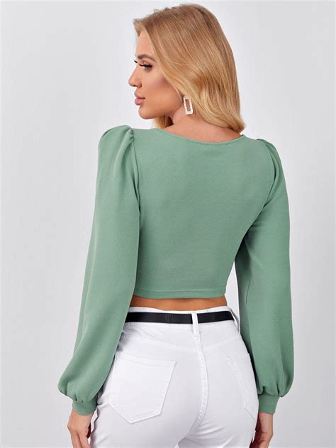 Shein Sweetheart Neck Puff Sleeve Crop Top Bagallery