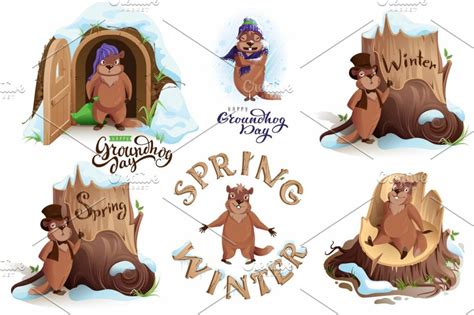 Groundhog Day Set Vector Cartoon – MasterBundles