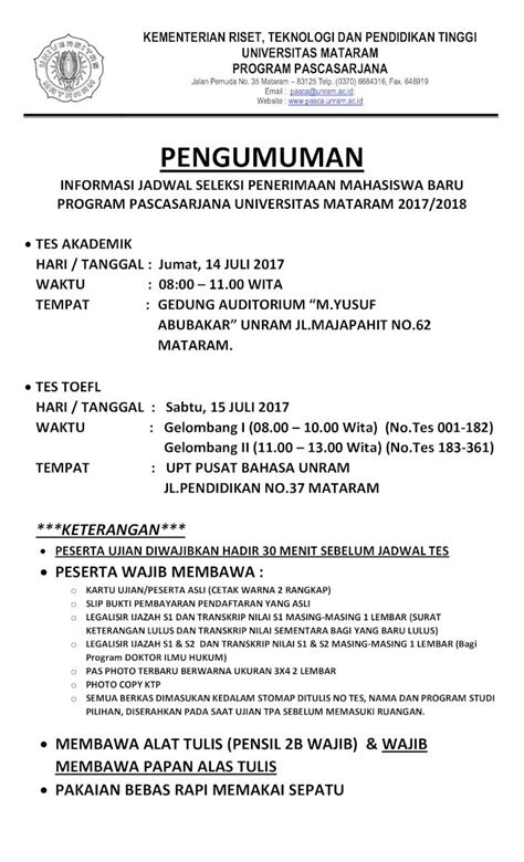 Pdf Pengumuman Pasca Unram Ac Idpasca Unram Ac Id Wp Content