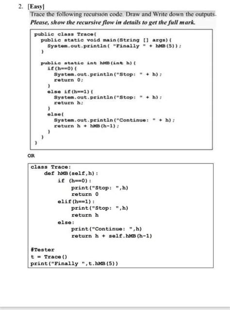 Solved 2 Easyl Trace The Following Recursion Code Draw