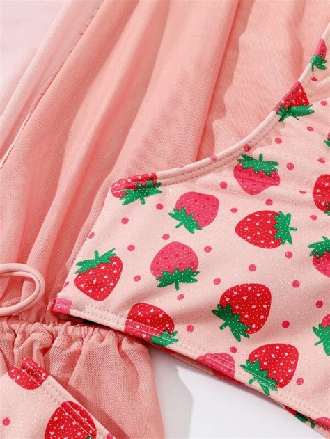 Ni As Piezas Ba Ador Bikini Con Estampado De Fresa De Cintura Con