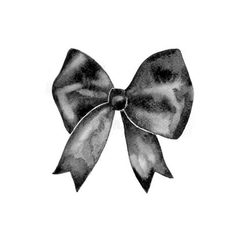 Watercolor Retro Satin Black Gift Bow Collection Isolated On White