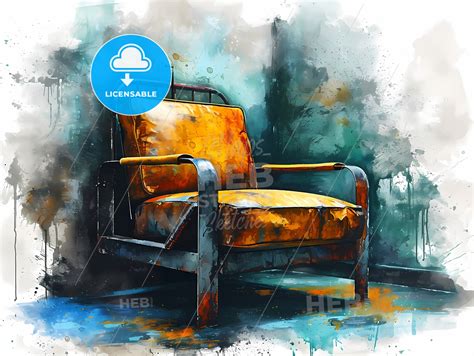 Technical Drawing Of A Modern Chair, A Painting Of A Chair In A Room ...