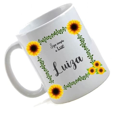 Caneca Porcelana Personalizada Seja Girassol Nome R0591