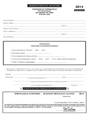 Fillable Online Springfielddelco Business Privilege Tax Return