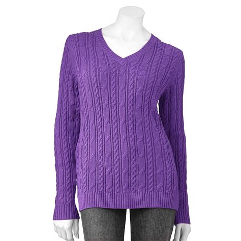 Croft Barrow Purple Extra Small Womens Long Sleeves CableKnit V Neck