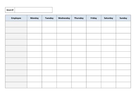 Free Monthly Work Schedule Template Weekly Employee 8 Hour Shift