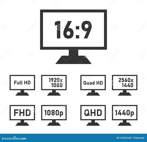 Fhd And Qhd Specifications Icon Set Full Hd And Quad Hd Display