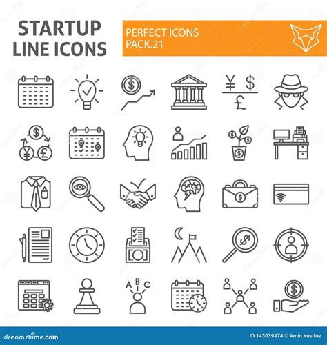 Startup Line Icon Set Finance Symbols Collection Vector Sketches