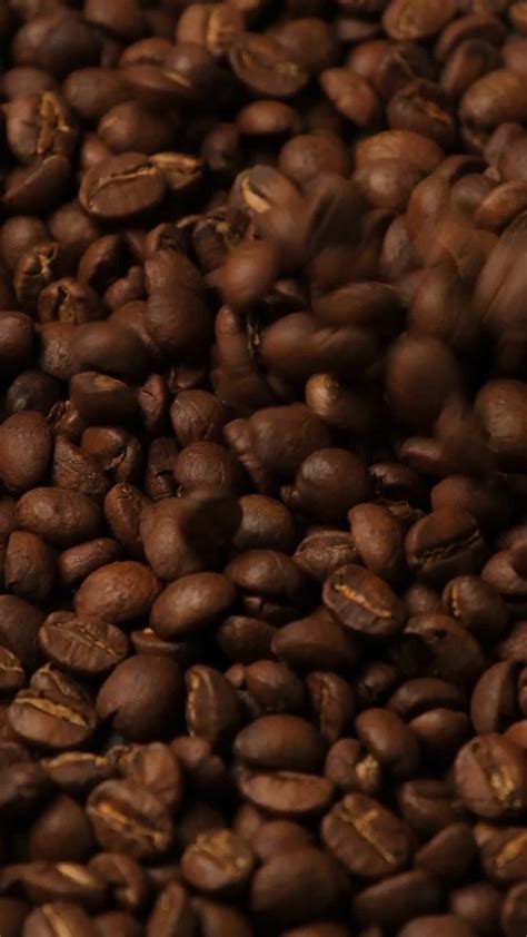 Vertical Slow Motion Of Roasted Coffee Beans Falling Organic Coffee