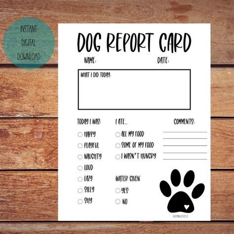 Printable Dog Report Card Etsy Report Card Template Dog Daycare