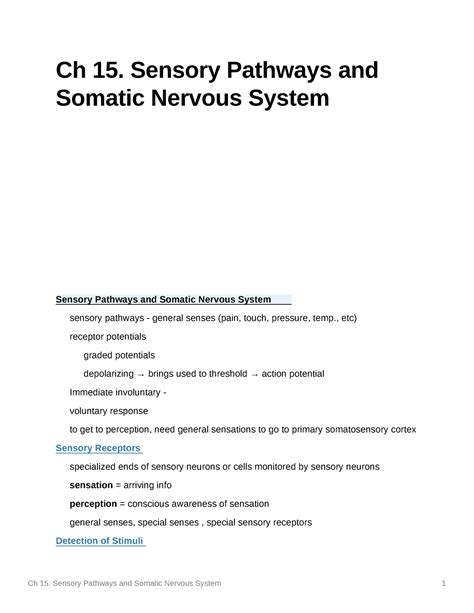 Ch 15 Sensory Pathways And Somatic Nervous System Ch 15 Sensory Pathways And Somatic Nervous