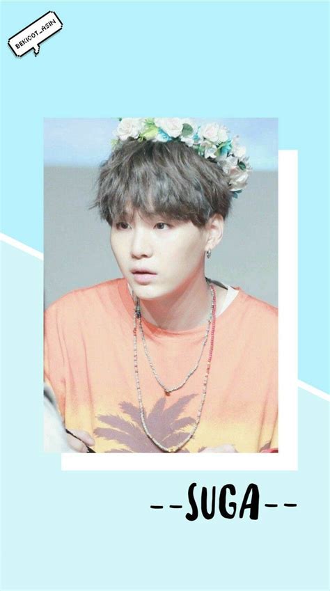 Download Blue Bts Suga Cute Flower Crown Wallpaper