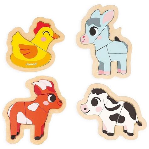 Pack 4 Puzzles Bois Evolutifs Animaux De La Ferme 2 A 5 Pieces