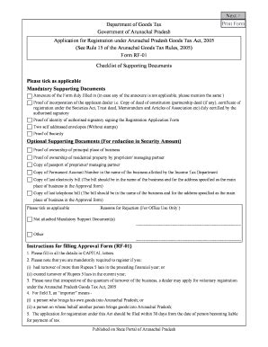 Fillable Online Application Registration Goods Tax Act Arunachal