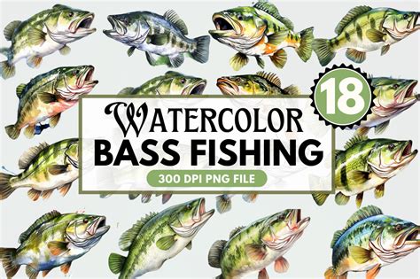 Bass Fishing Watercolor Art Clipart Bund Graphic By Regulrcrative