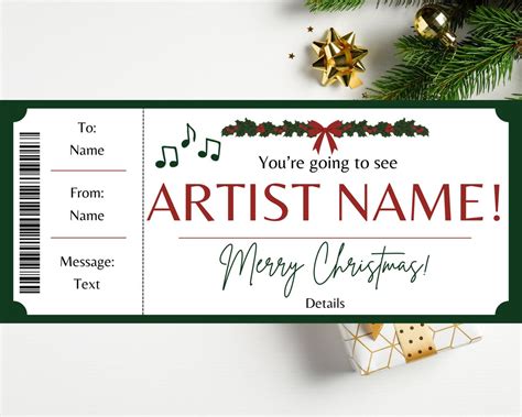 Christmas Concert Ticket Template Concert Ticket Gift Concert Gift