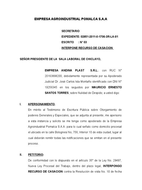 Modelo De Casación Pdf Ley Procesal Debido Al Proceso