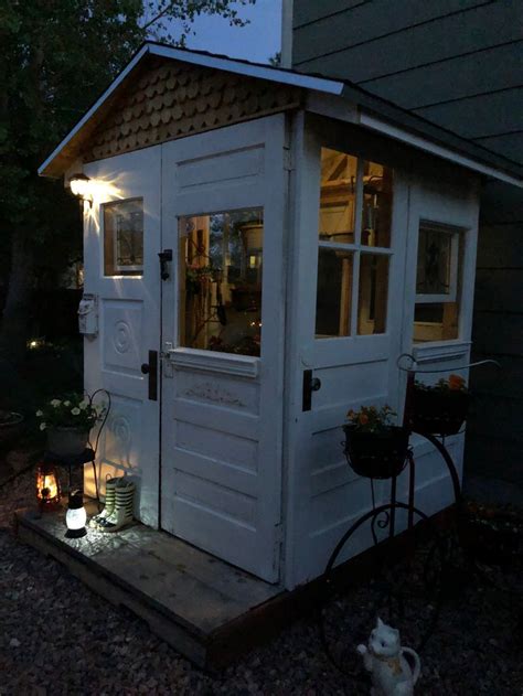 Solar Lights On In And Around The Garden Shed Garden Tool Shed Backyard Sheds Shed Lighting