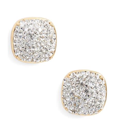 Pair Of Gold Tone Earrings With White And Clear Crystal Stones On The