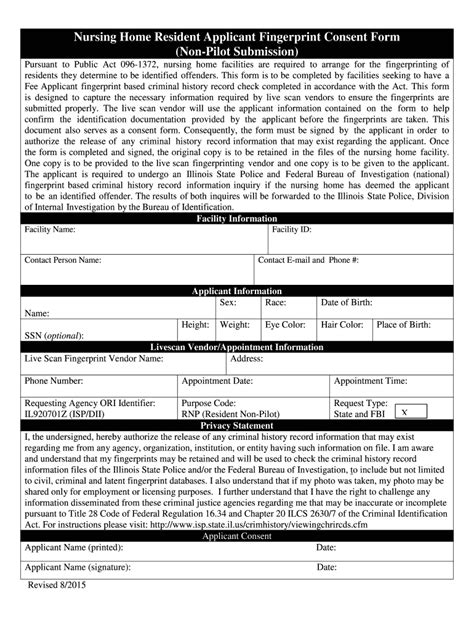 Fillable Online Nursing Home Resident Applicant Fingerprint Consent