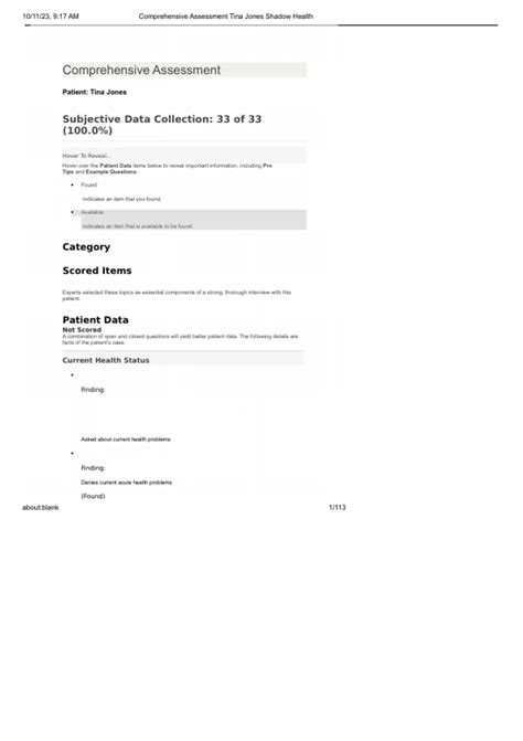 Tina Jones Comprehensive Assessment Objective Data 5