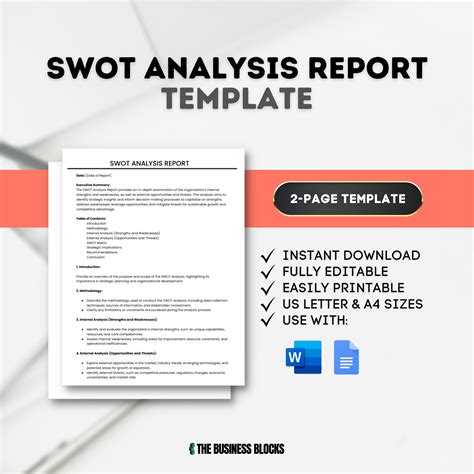 SWOT Analysis Report Template: Editable Business Assessment (google