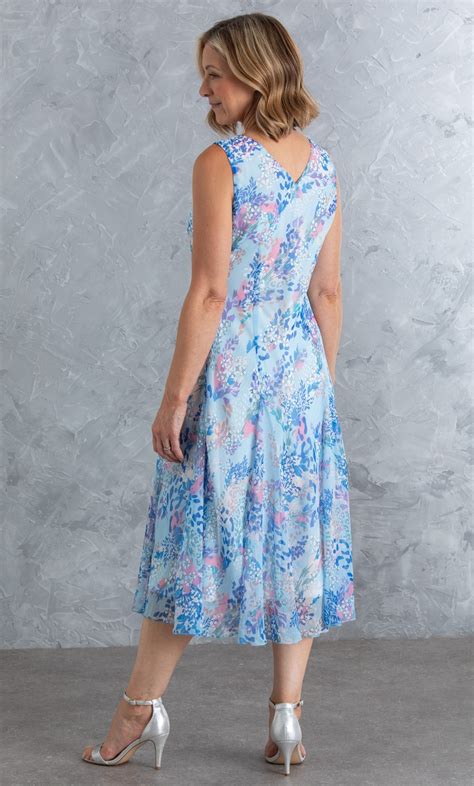 Anna Rose Bias Cut Floral Print Midi Dress In Blue Klass