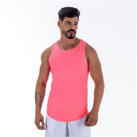 Regata Long Fit Malha Canelada Estilo Americano Slim Neon Chieregato