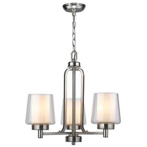 World Imports 3 Light Brushed Nickel Chandelier With Glass Shade