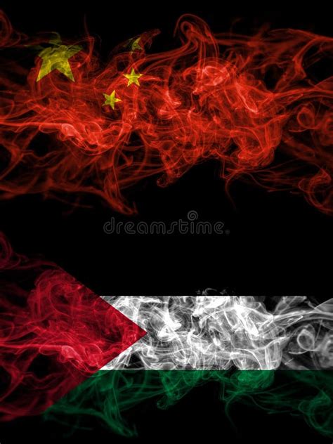 China Chinese Vs Palestine Palestinian Smoky Mystic Flags Placed Side