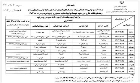 اعلام برنامه آزمون‌های نهایی خرداد‌ماه ۱۴۰۳ خبرگزاری صدا و سیما