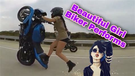 Beautiful Girl Biker Performs Amazing Highway Motorcycle Stunts Riding Long Stunt Bike Wheelies