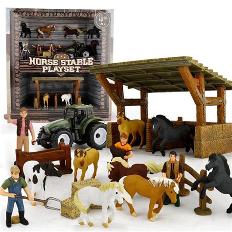 17 PCS/ Set Children Toys Horse Stable Playset Diecast Animals Model ...