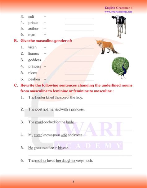 Cbse Ncert Class English Grammar Chapter Nouns Gender In Pdf