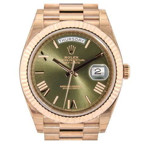 Rolex Day Date Olive Green Roman Dial Fluted Bezel White Gold