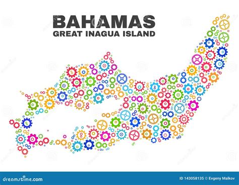 Mosaic Great Inagua Island Map of Gearwheel Items Stock Vector ...