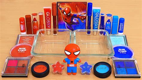 Spider Man Red Vs Blue Mixing Makeup Eyeshadow Into Slime Asmr Youtube