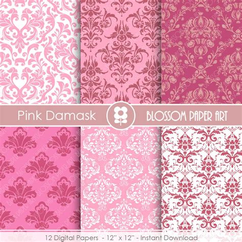 Damask Digital Paper Pink Damask Digital Paper Wedding Etsy