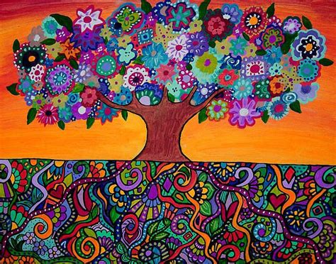 Tree Of Life Painting On Canvas Original Folk Art Mexico Painting