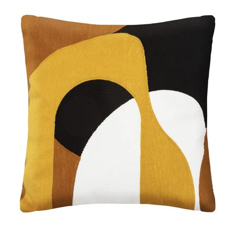 Coussin Hary Motifs Brod S Coton Jaune Ocre X Cm Suisses