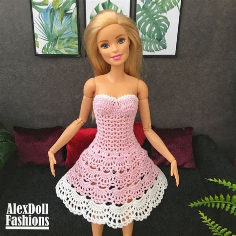 Pink And White Crocheted Dress For Barbie In 2020 Crochet Dress Barbie Dress Dresses