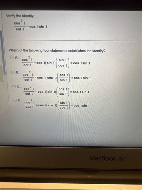 Answered Verify The Identity 2 Cos T Cot T  Bartleby