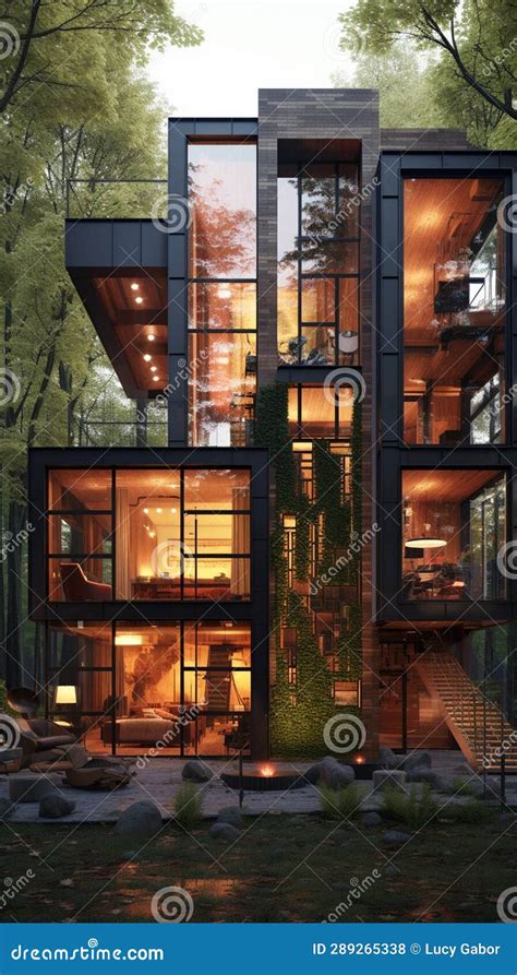 A Luxury Contemporary 3 Story House In A Forest Stock Illustration