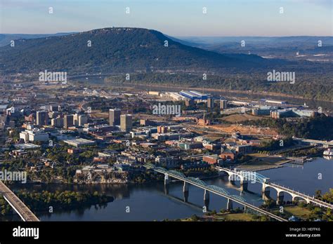 Aerial view of Lookout Mountain and the Tennessee River in Chattanooga ...