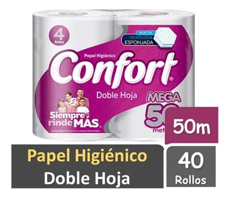 Papel Higiénico Confort Mega 50 Mts Doble Hoja 40 Rollos Cuotas Sin