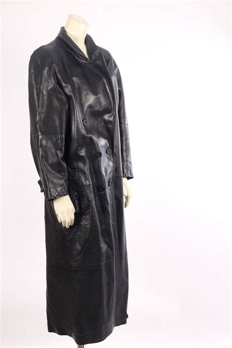 Vintage Lanna Black Leather Collar Double Breasted Long Maxi Etsy