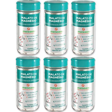 Kit 6 X Malato De Magnésio 120 Cápsulas 500Mg Meissen Submarino