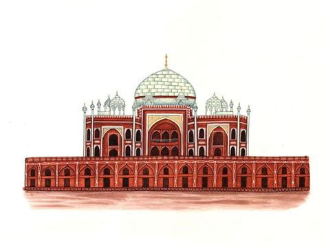 Humayun Tomb Painting Handmade Indian Mughal Emperor Dynasty Monument